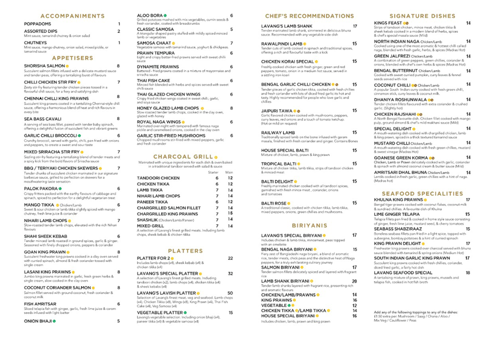 Lavang Dine-in Menu Image